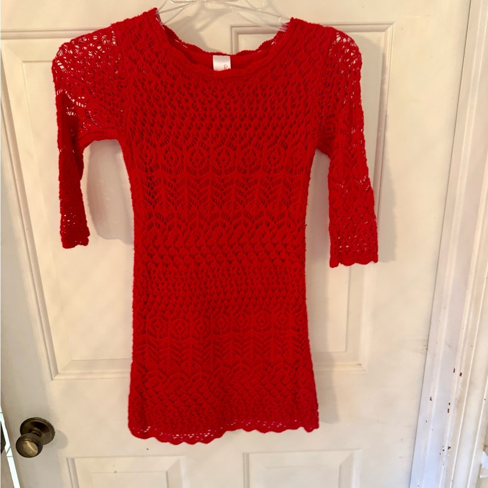 Cat & Jack Vibrant Red Crochet Dress